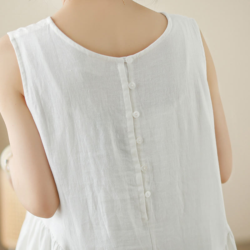 Breathable Cotton Sleeveless Meditation Midi Dress with Pockets