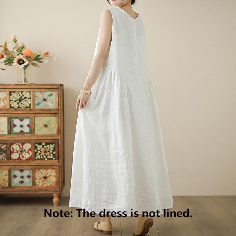 Breathable Cotton Sleeveless Meditation Midi Dress with Pockets