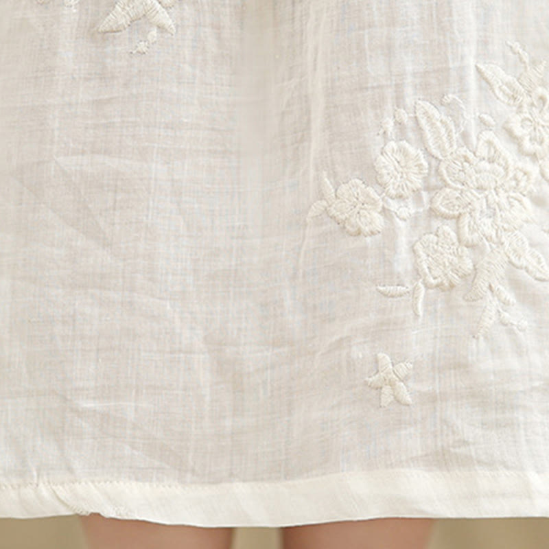 Cotton Linen V-Neck Grounding Midi Dress with Pockets
