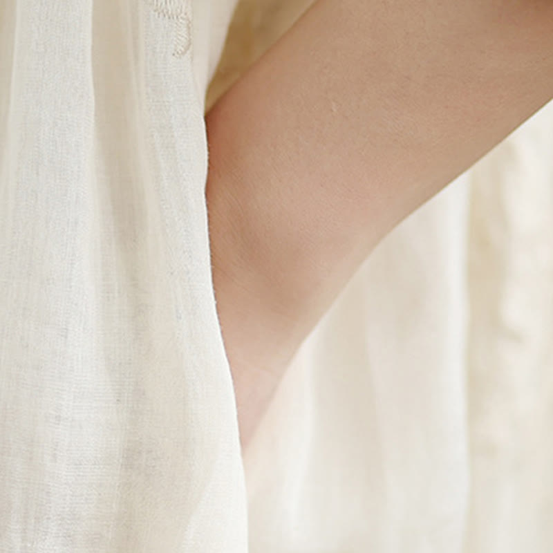 Cotton Linen V-Neck Grounding Midi Dress with Pockets