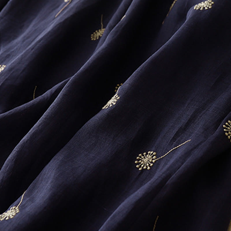 MidnightBlue Printing Lace-Up Design Sleeveless Cotton Midi Dress With Pockets