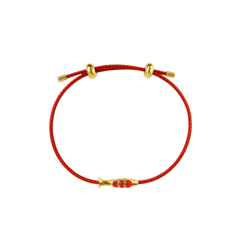 Handmade Red String Brass and Copper Koi Fish Adjustable Bracelet