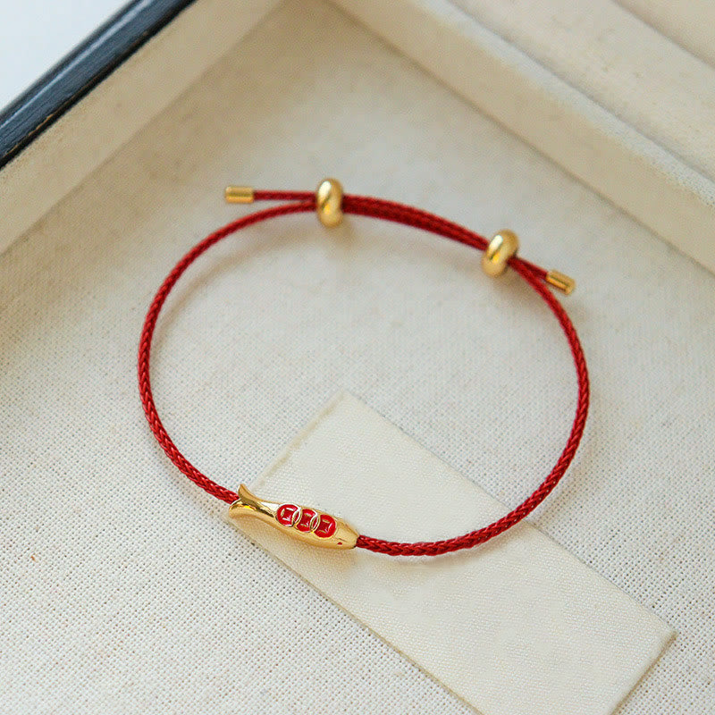 Handmade Red String Brass and Copper Koi Fish Adjustable Bracelet