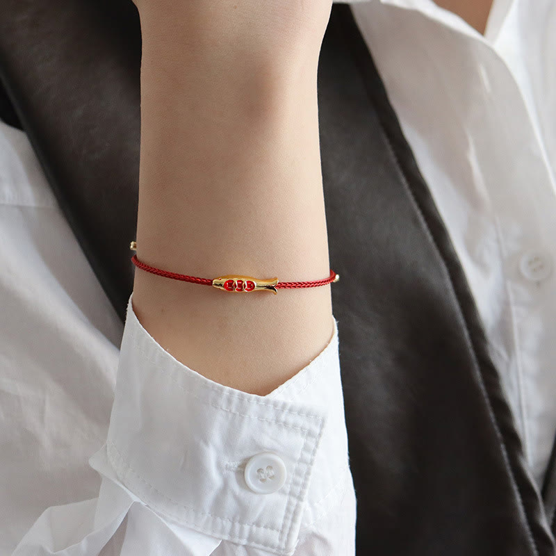 Handmade Red String Brass and Copper Koi Fish Adjustable Bracelet