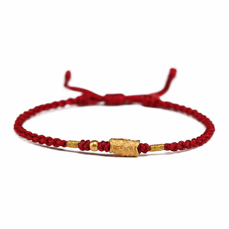 Handmade 24K Gold Koi Fish Braided Red String Adjustable Bracelet