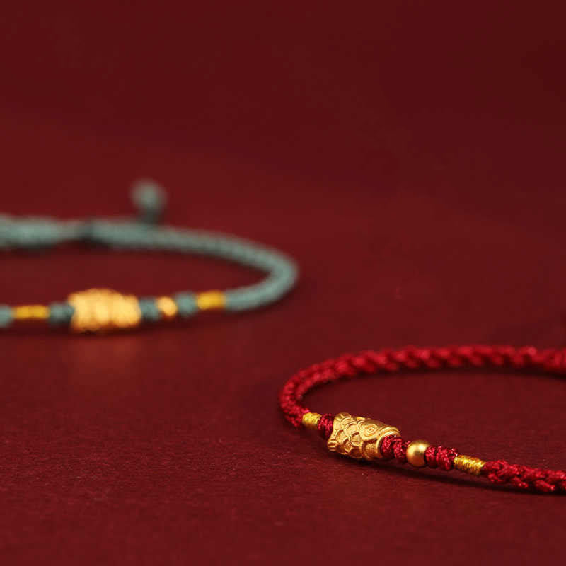 Handmade 24K Gold Koi Fish Braided Red String Adjustable Bracelet