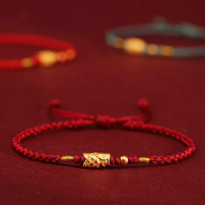 Handmade 24K Gold Koi Fish Braided Red String Adjustable Bracelet