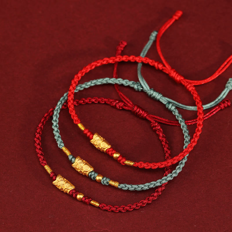 Handmade 24K Gold Koi Fish Braided Red String Adjustable Bracelet