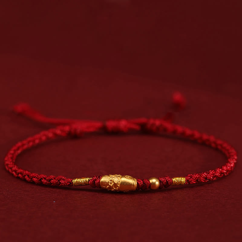 Handmade 24K Gold Koi Fish Braided Red String Adjustable Bracelet