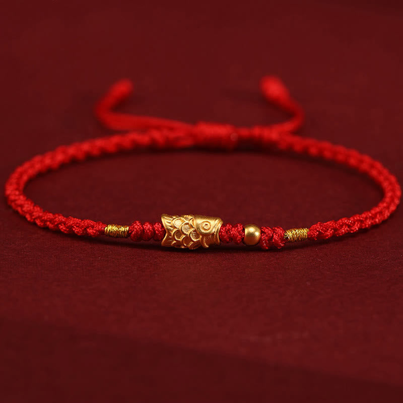 Handmade 24K Gold Koi Fish Braided Red String Adjustable Bracelet