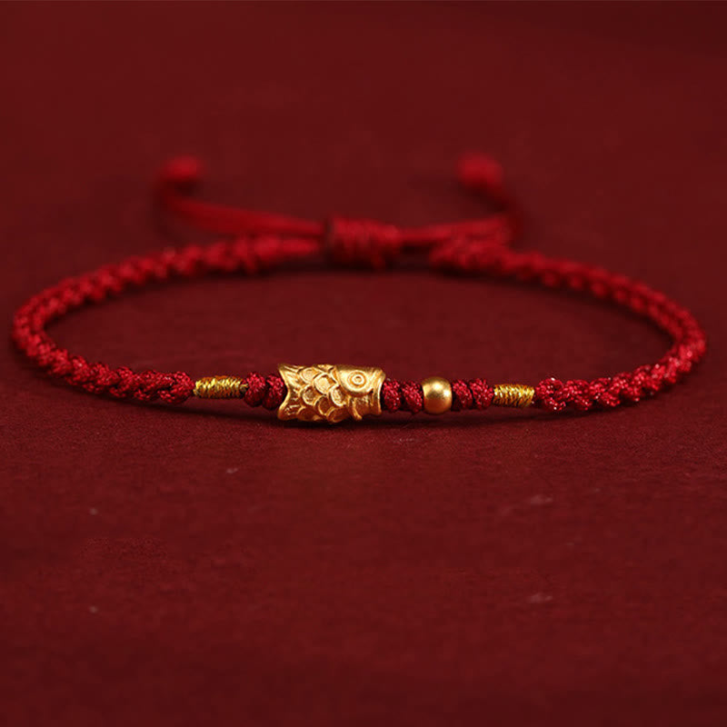 Handmade 24K Gold Koi Fish Braided Red String Adjustable Bracelet
