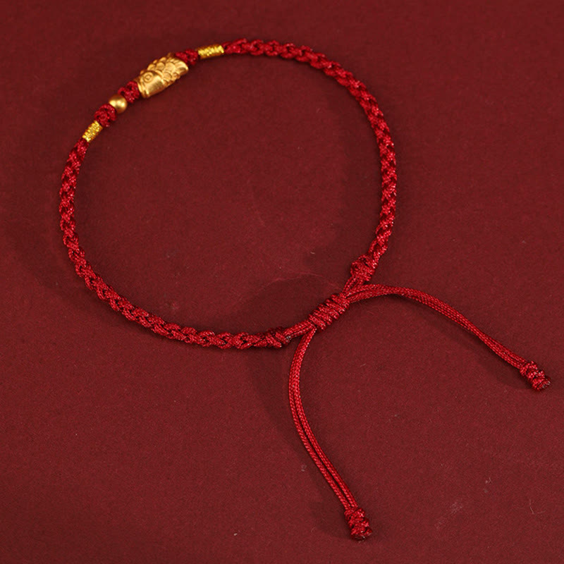 Handmade 24K Gold Koi Fish Braided Red String Adjustable Bracelet