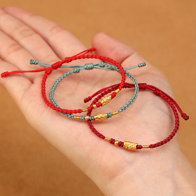 Handmade 24K Gold Koi Fish Braided Red String Adjustable Bracelet