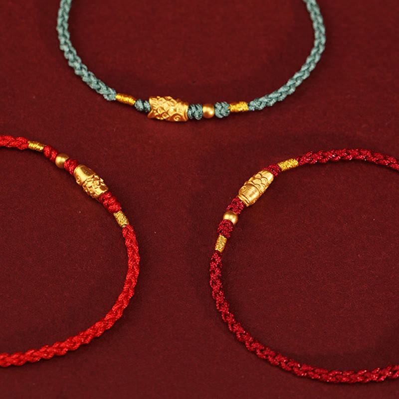 Handmade 24K Gold Koi Fish Braided Red String Adjustable Bracelet