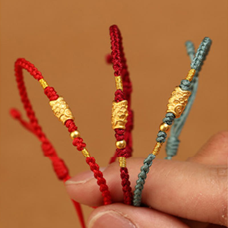 Handmade 24K Gold Koi Fish Braided Red String Adjustable Bracelet