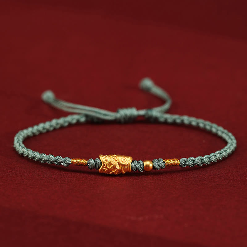 Handmade 24K Gold Koi Fish Braided Red String Adjustable Bracelet