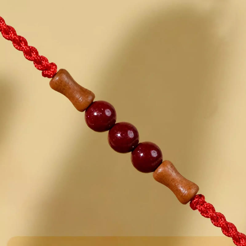 Cinnabar Beads Peach Wood Blessing String Bracelet