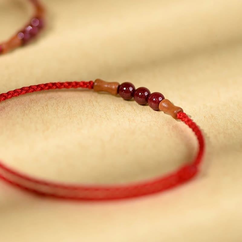Cinnabar Beads Peach Wood Blessing String Bracelet