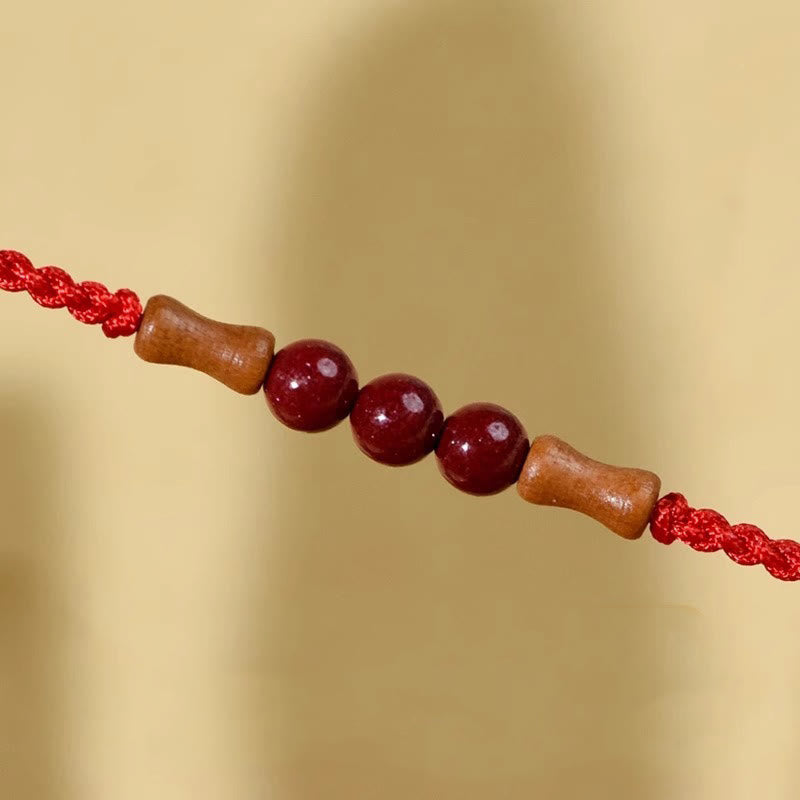 Cinnabar Beads Peach Wood Blessing String Bracelet