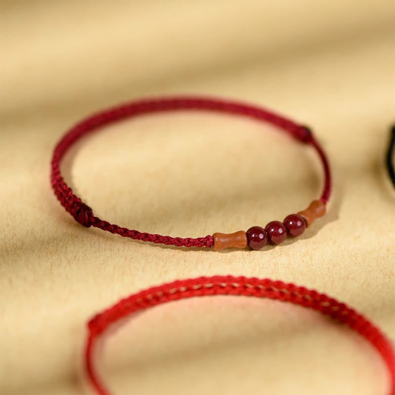 Cinnabar Beads Peach Wood Blessing String Bracelet