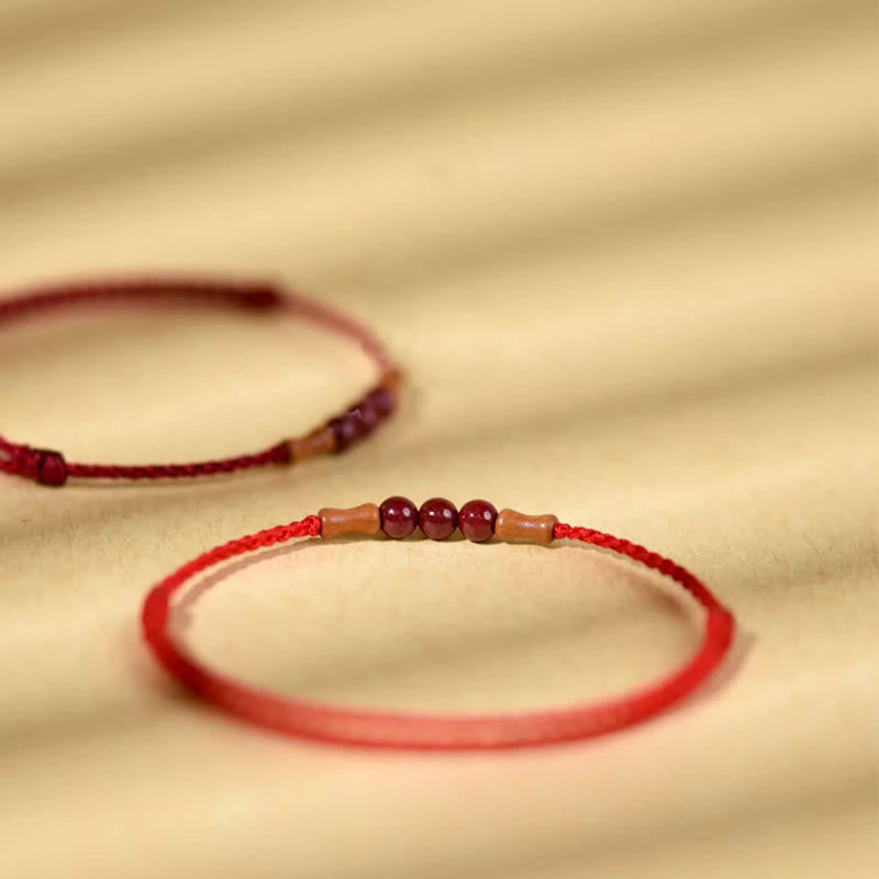 Cinnabar Beads Peach Wood Blessing String Bracelet