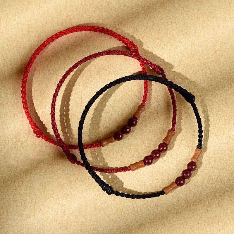 Cinnabar Beads Peach Wood Blessing String Bracelet