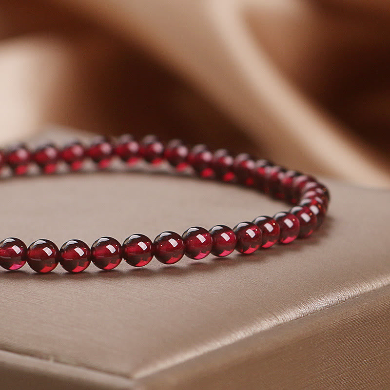 Natural 4mm Garnet Beaded Flower Passion Bracelet
