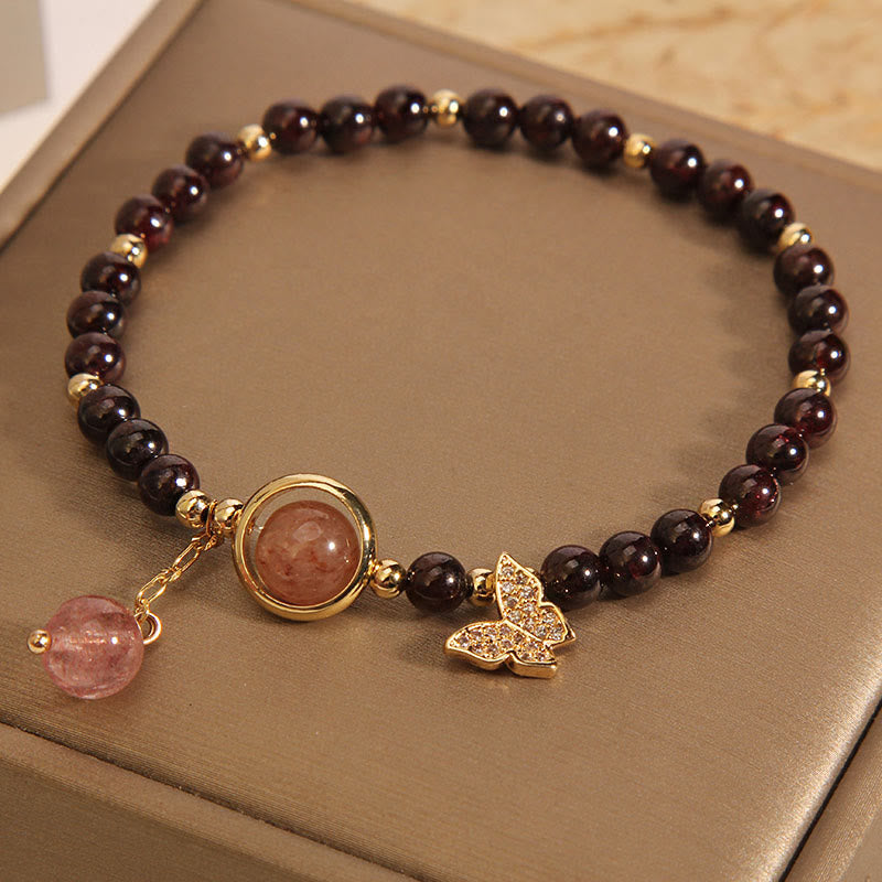 Natural 3mm Ultra-thin Garnet Strawberry Quartz Butterfly Calm Bracelet