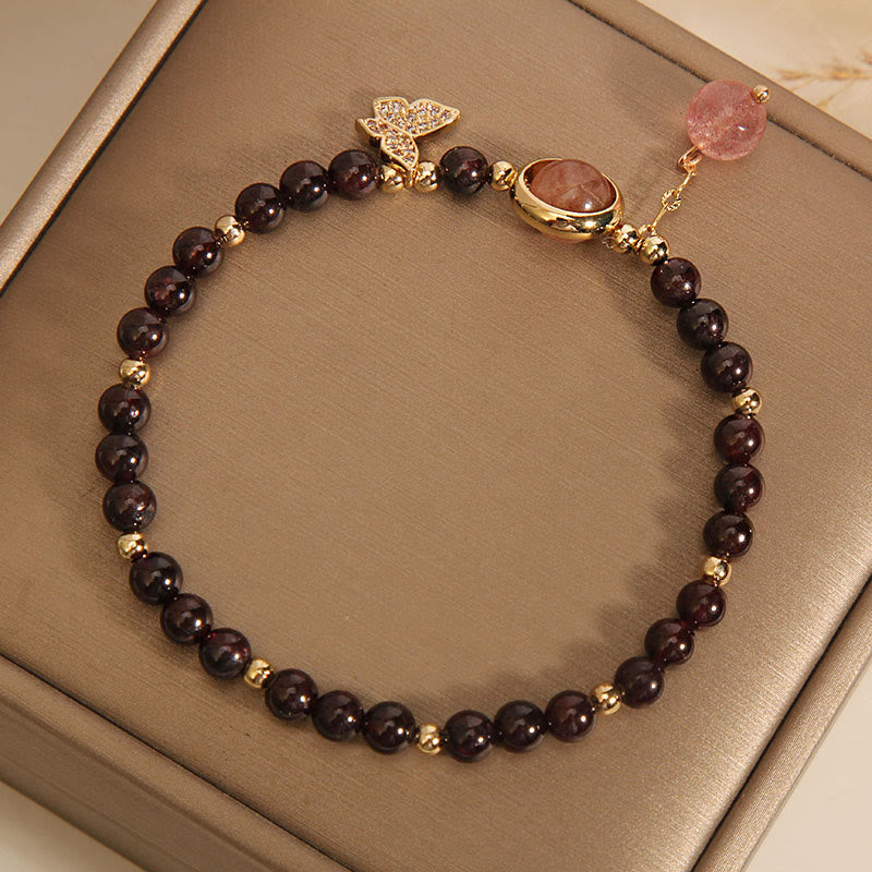 Natural 3mm Ultra-thin Garnet Strawberry Quartz Butterfly Calm Bracelet