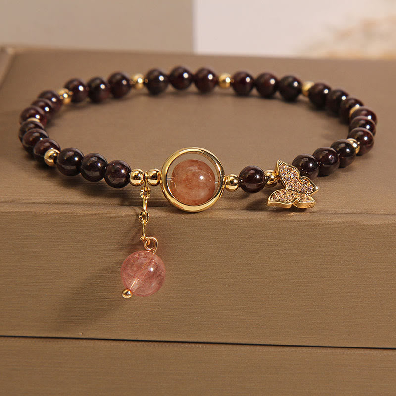Natural 3mm Ultra-thin Garnet Strawberry Quartz Butterfly Calm Bracelet