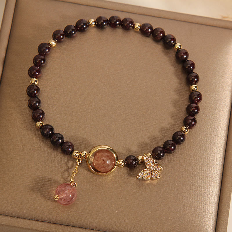 Natural 3mm Ultra-thin Garnet Strawberry Quartz Butterfly Calm Bracelet