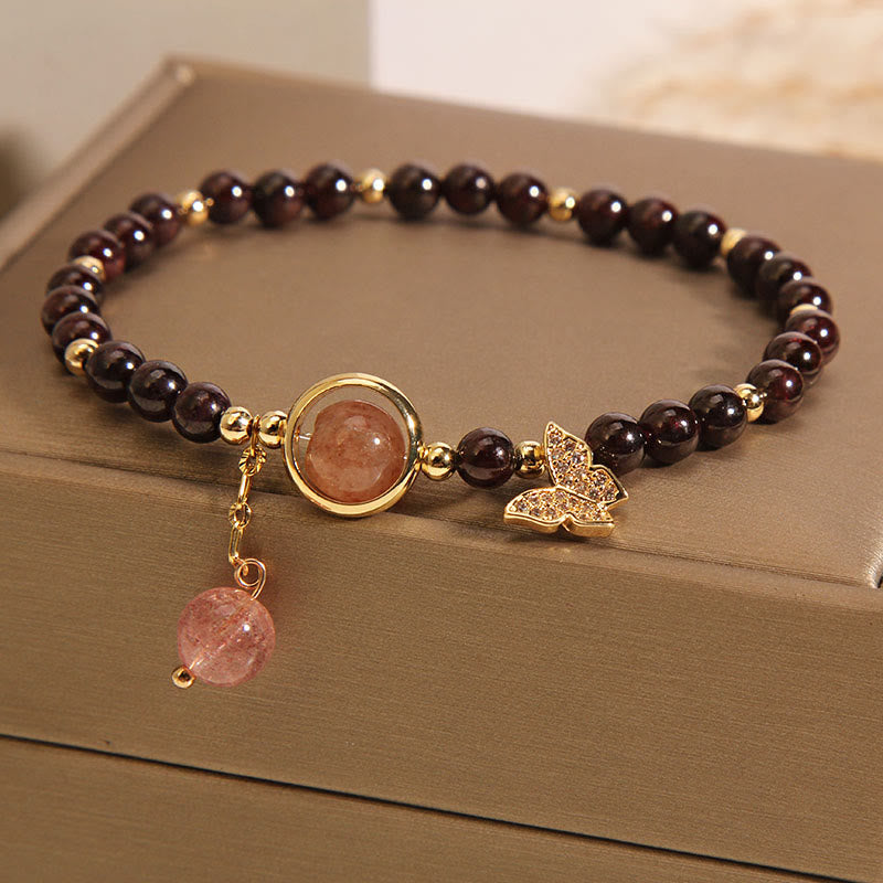 Natural 3mm Ultra-thin Garnet Strawberry Quartz Butterfly Calm Bracelet
