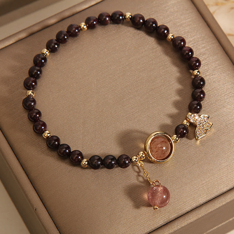 Natural 3mm Ultra-thin Garnet Strawberry Quartz Butterfly Calm Bracelet