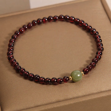 Minimalist 3mm Ultra-thin Natural Garnet and Hetian Jade Beaded Bracelet