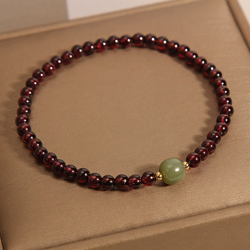 Minimalist 3mm Ultra-thin Natural Garnet and Hetian Jade Beaded Bracelet