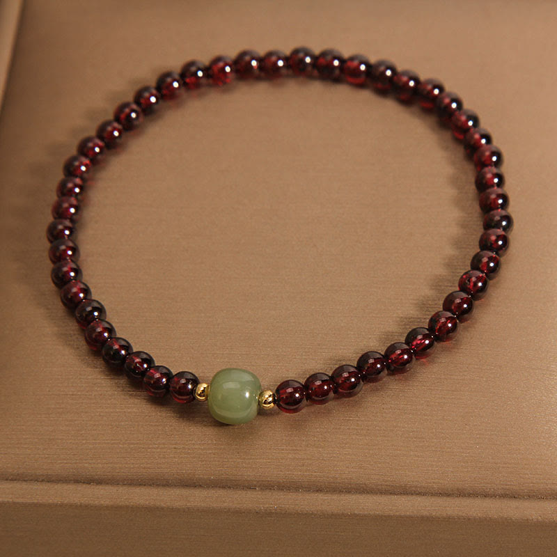 Minimalist 3mm Ultra-thin Natural Garnet and Hetian Jade Beaded Bracelet