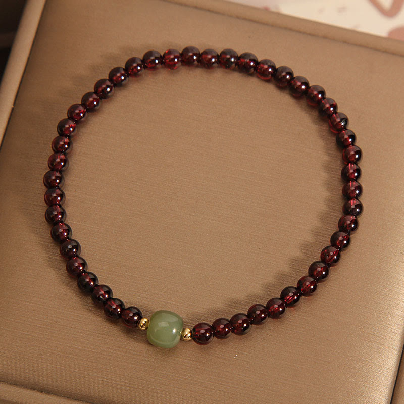 Minimalist 3mm Ultra-thin Natural Garnet and Hetian Jade Beaded Bracelet
