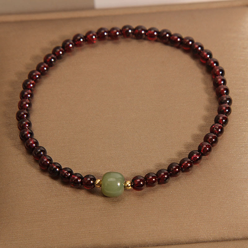Minimalist 3mm Ultra-thin Natural Garnet and Hetian Jade Beaded Bracelet
