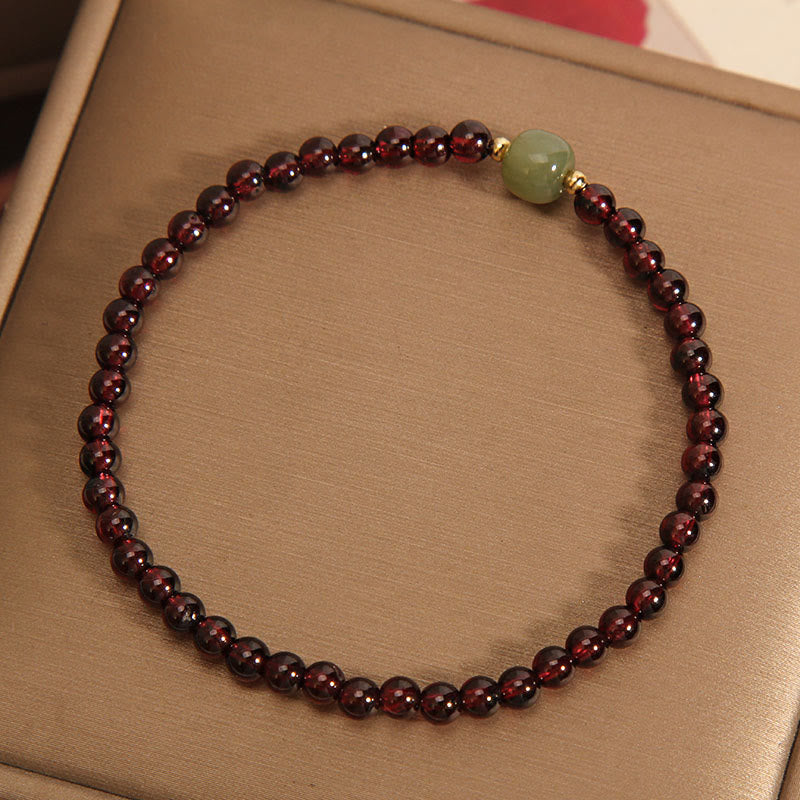 Minimalist 3mm Ultra-thin Natural Garnet and Hetian Jade Beaded Bracelet