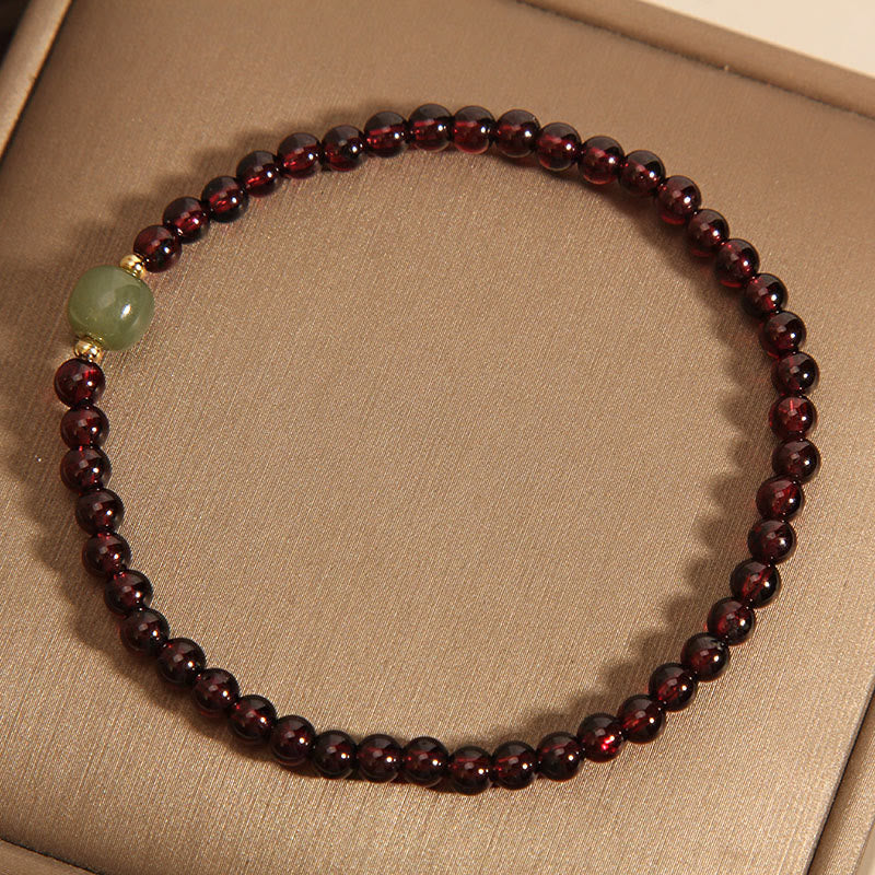 Minimalist 3mm Ultra-thin Natural Garnet and Hetian Jade Beaded Bracelet