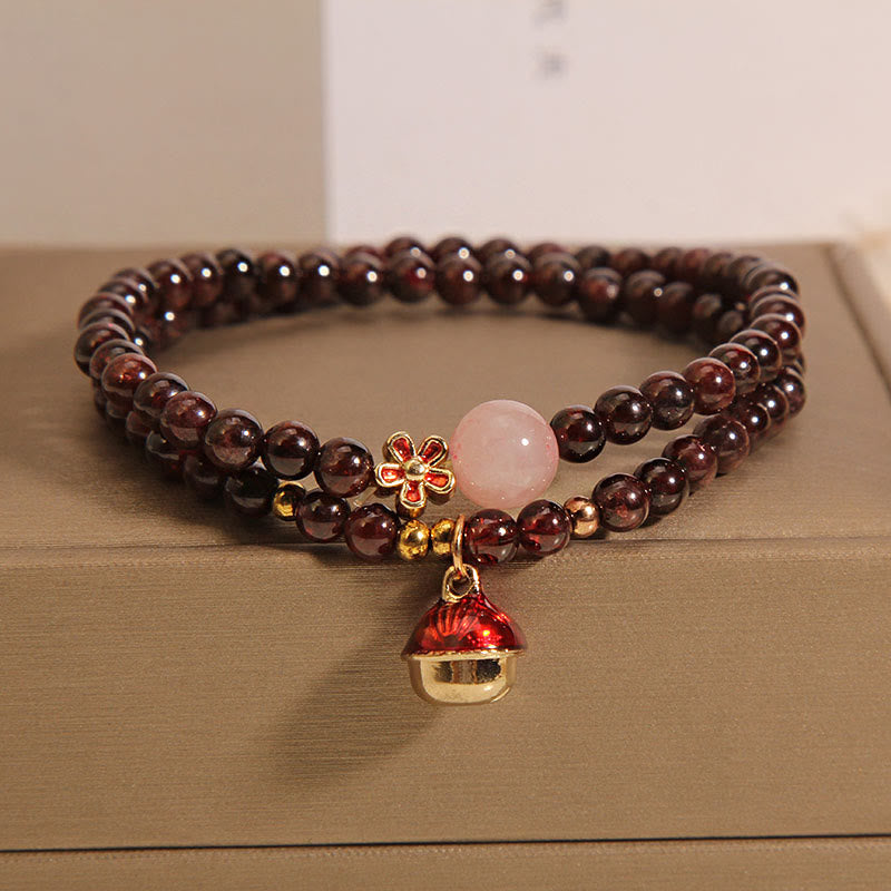 Natural 3mm Ultra-thin Garnet Rose Quartz Beads Money Bag Bell Flower Protection Bracelet