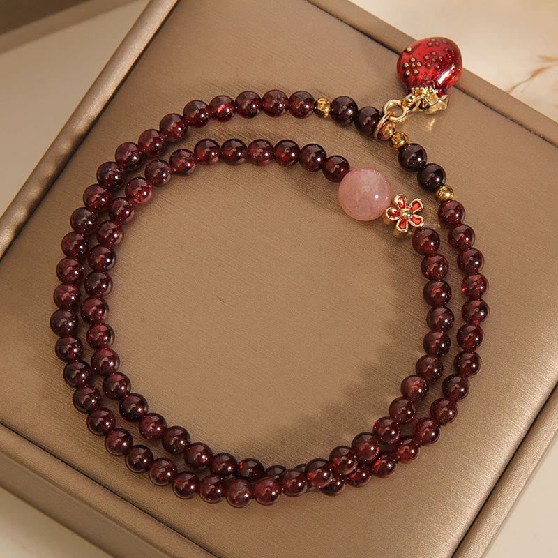 Natural 3mm Ultra-thin Garnet Rose Quartz Beads Money Bag Bell Flower Protection Bracelet
