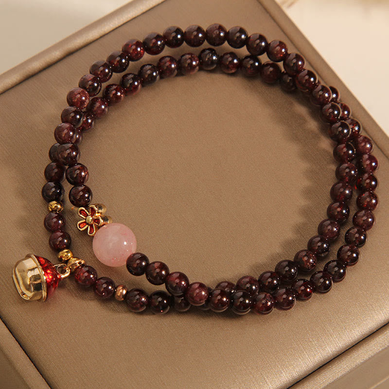 Natural 3mm Ultra-thin Garnet Rose Quartz Beads Money Bag Bell Flower Protection Bracelet