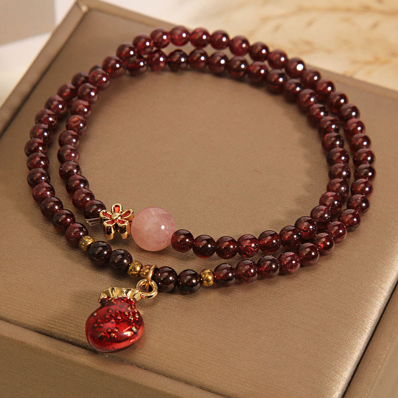 Natural 3mm Ultra-thin Garnet Rose Quartz Beads Money Bag Bell Flower Protection Bracelet