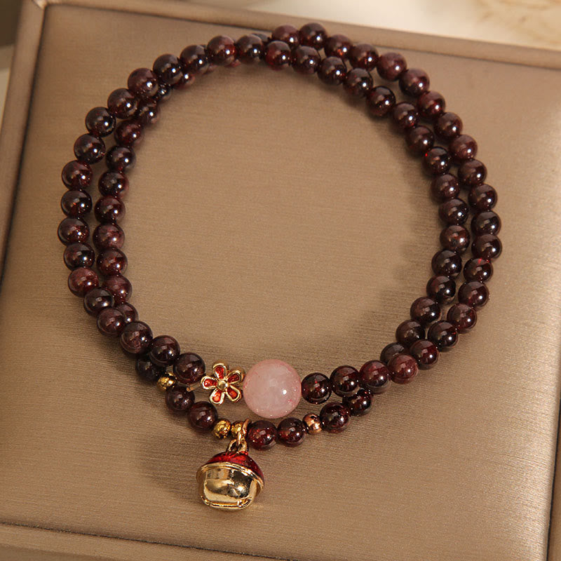 Natural 3mm Ultra-thin Garnet Rose Quartz Beads Money Bag Bell Flower Protection Bracelet