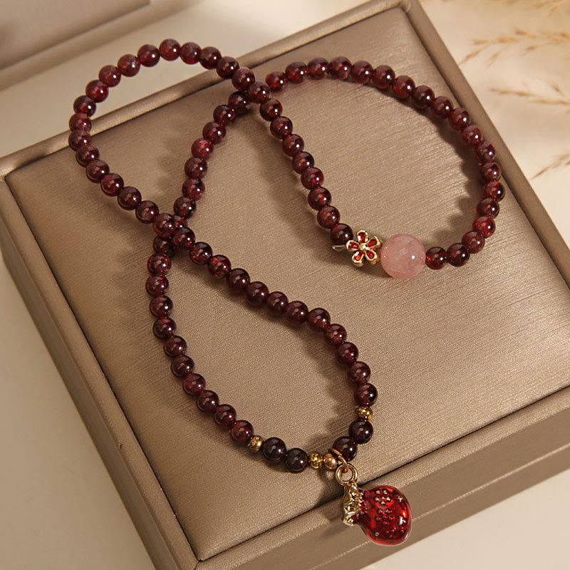Natural 3mm Ultra-thin Garnet Rose Quartz Beads Money Bag Bell Flower Protection Bracelet