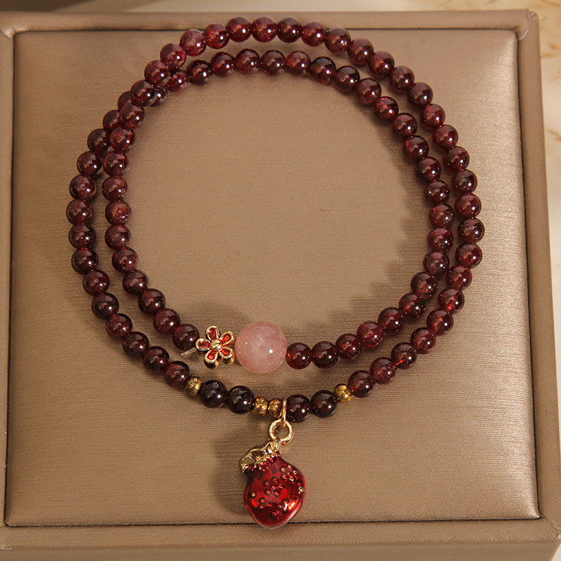 Natural 3mm Ultra-thin Garnet Rose Quartz Beads Money Bag Bell Flower Protection Bracelet