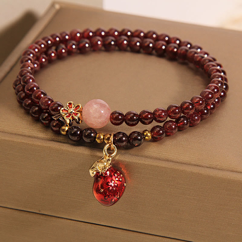 Natural 3mm Ultra-thin Garnet Rose Quartz Beads Money Bag Bell Flower Protection Bracelet