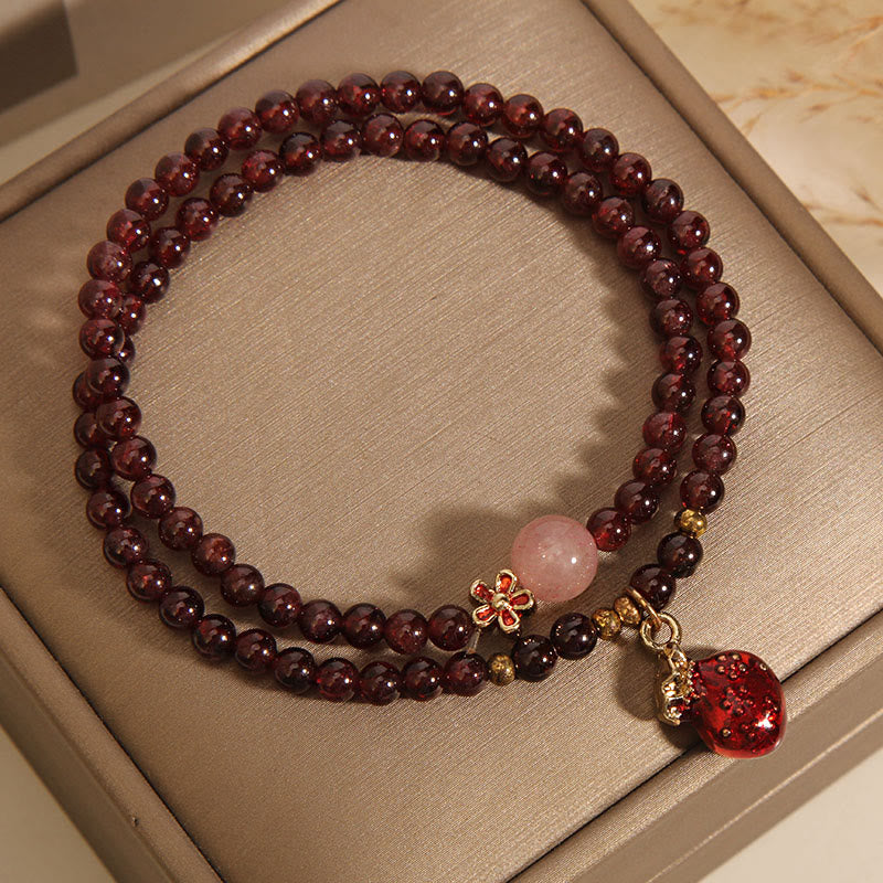 Natural 3mm Ultra-thin Garnet Rose Quartz Beads Money Bag Bell Flower Protection Bracelet