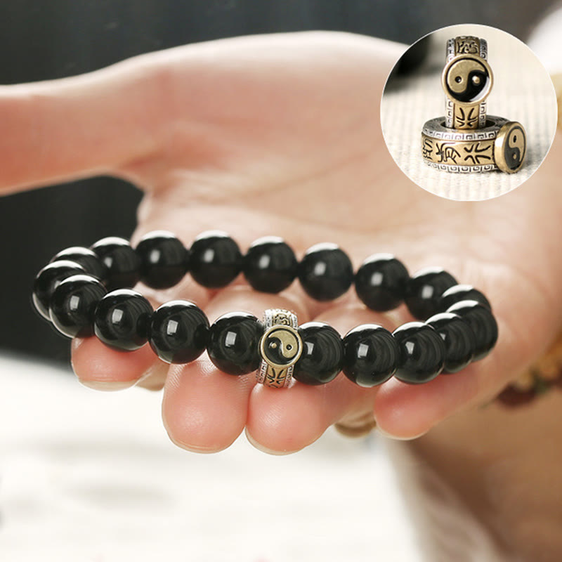 Black Obsidian Yin Yang Nine-Character Mantra Fulfilment Bracelet